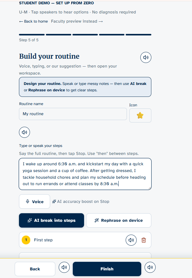 NeuroNavigator screenshot: Build a routine